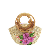 Convex Water Hyacinth Bag With Rattan Handle 2